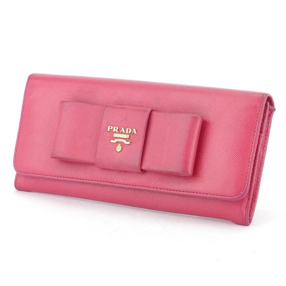 PRADA Purse ribbon pink Safi Arno Leather Authentic used - Picture 1 of 8